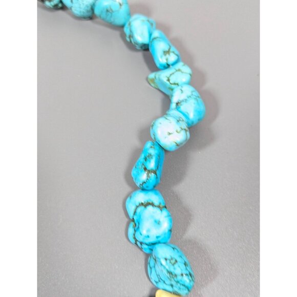 Beachy Coastal Blue Stone Faux Turquoise Black Cross Necklace Bold 20 in - Picture 7 of 12